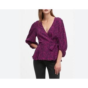 Banana Republic black red paisley floral wrap top sz M